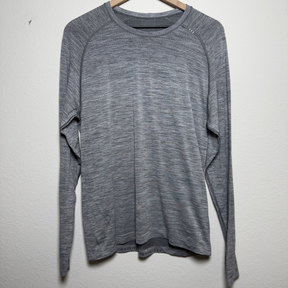 Lululemon Mens Metal Vent Tech Long Sleeve Shirt Grey Heathered Seamless